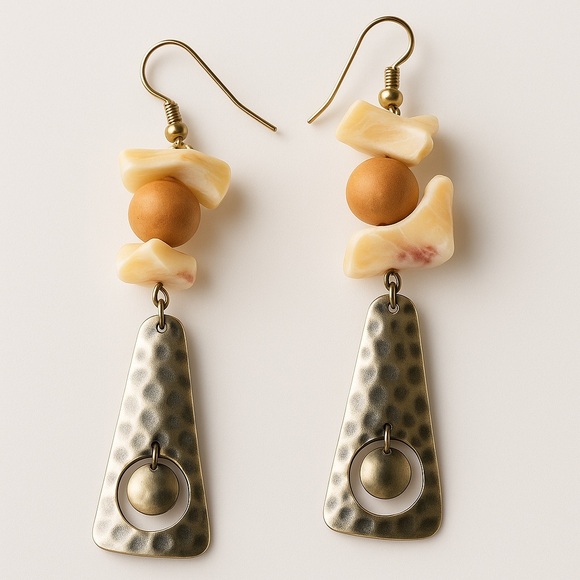 None Jewelry - Earrings Pierced Dangles Silver Tan Cream Boho Gypsy Vintage Fishhook